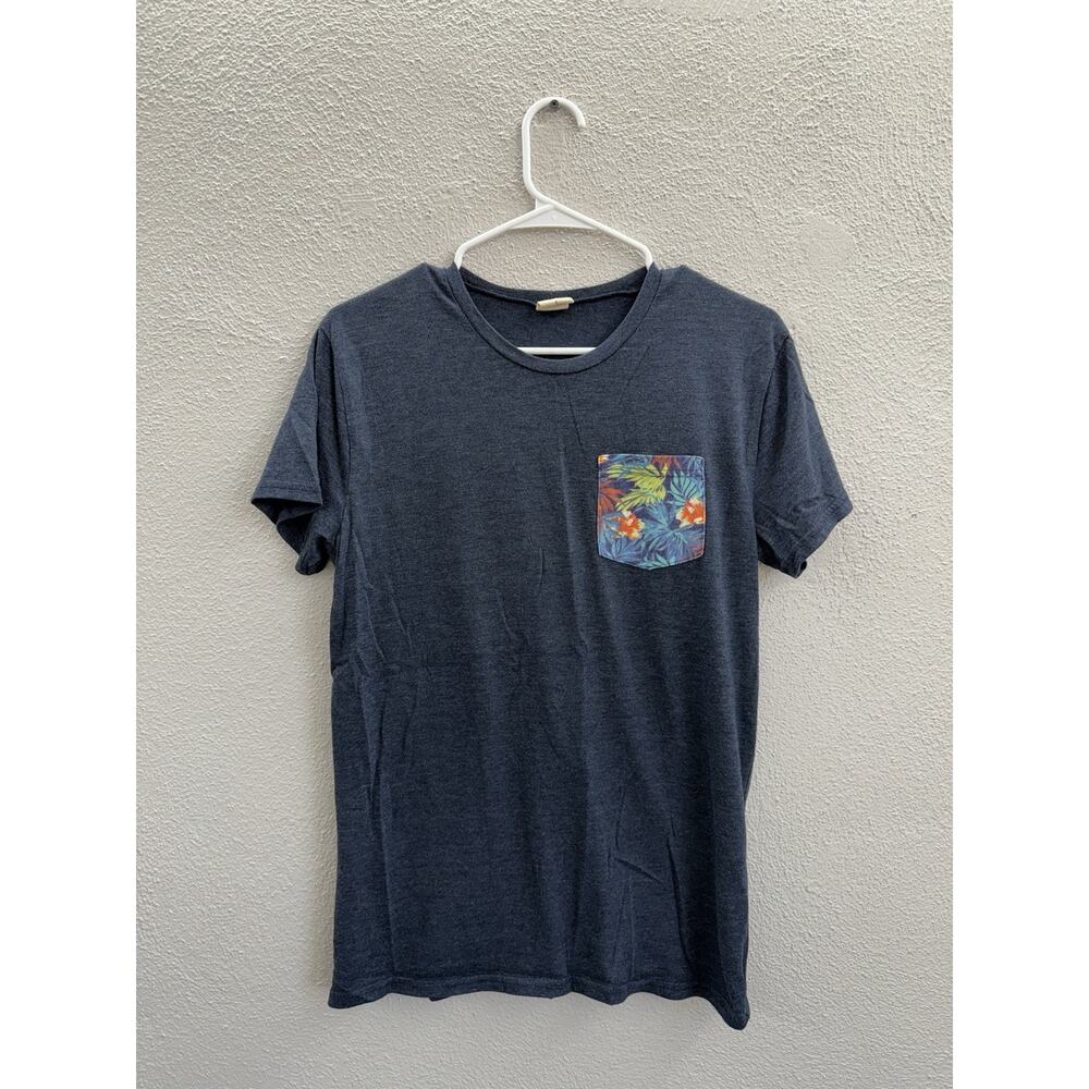 Hollister Mens T-Shirt Size Small Blue Short Sleeve Floral Pocket Tee